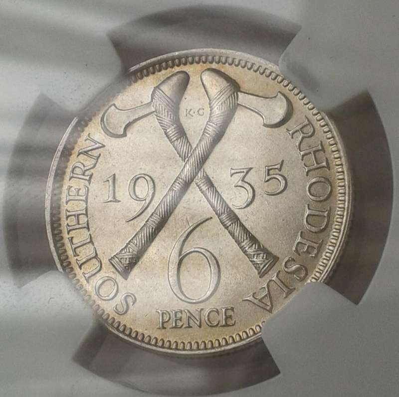 1935 Southern Rhodesia silver sixpence NGC MS62 (CV- $175)