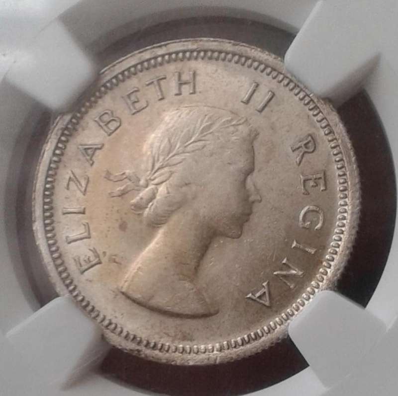1958 Union silver shilling NGC MS61 with reverse die crack