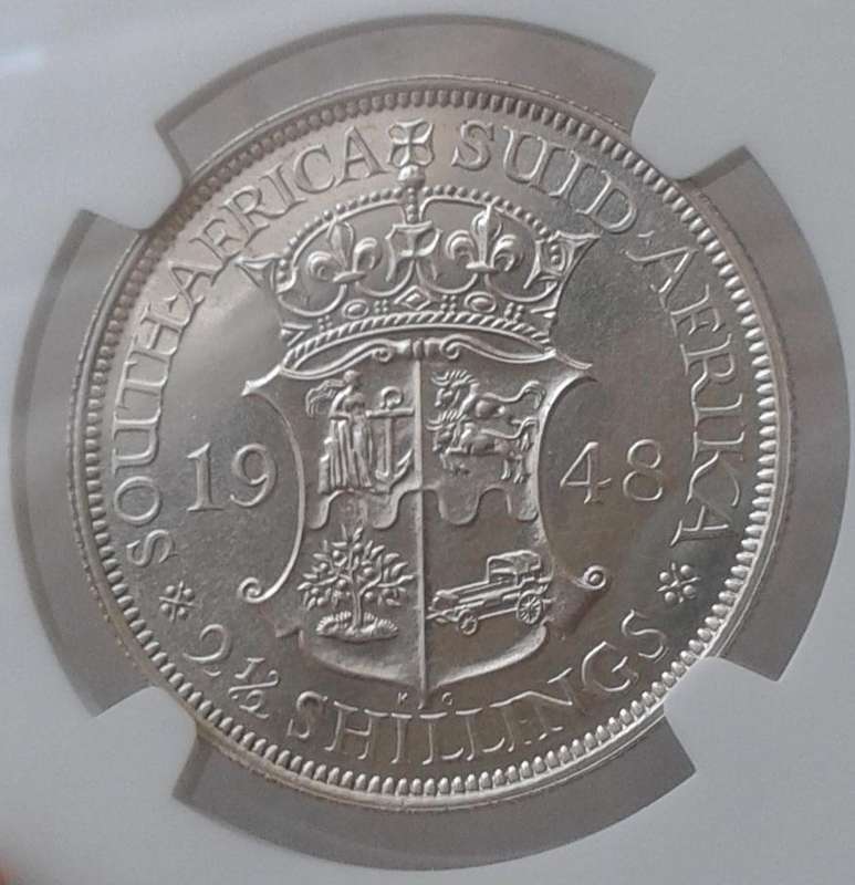 Scarcer 1948 union proof silver 2 1/2 Shillings NGC PF62 (mintage: 1120)