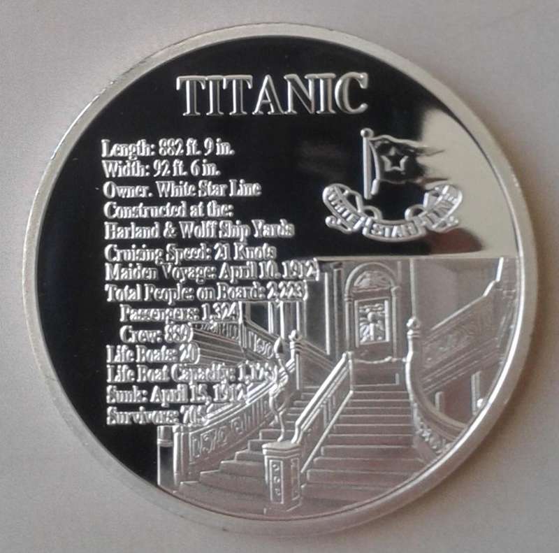 Titanic commemorative novelty coin - Silver colour (40mm)
