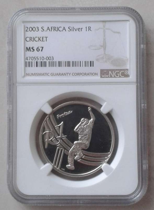 Scarcer 2003 Cricket silver R1 NGC MS67 (Pop 2) mintage: 447