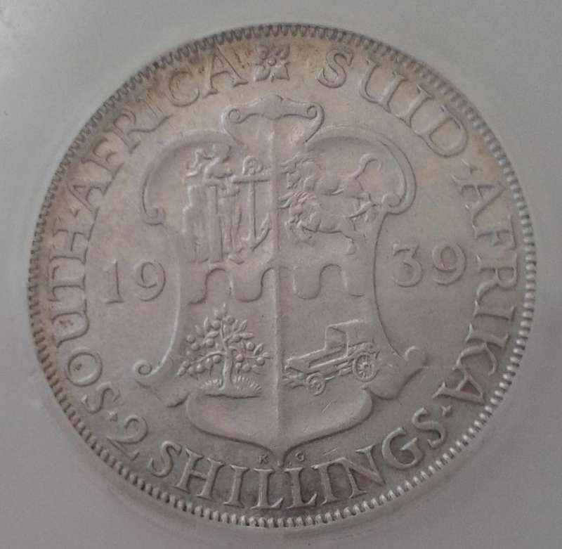 1939 Union silver 2 Shillings SANGS VF25