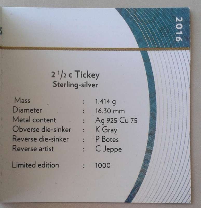 2016 Dolos proof silver 2 1/2c in S.A Mint pouch incl.certificate