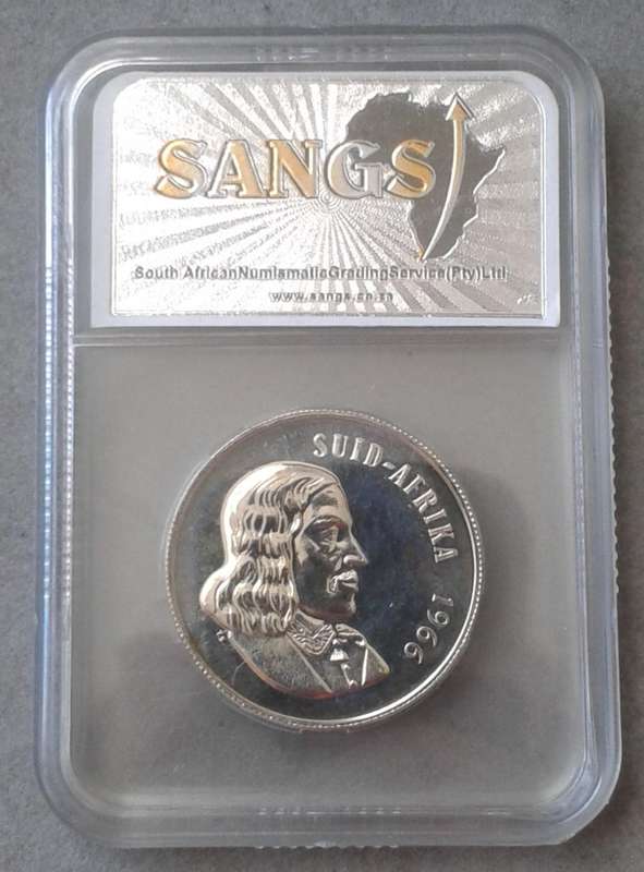 1966 Republic (Afrikaans) proof silver R1 SANGS PF62 (mintage: 25000)