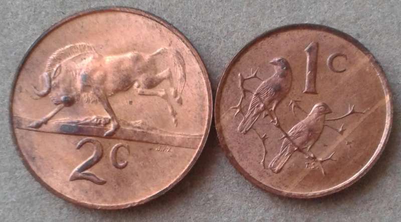 Uncirculated 1967 Afrikaans 2c and 1c coin set