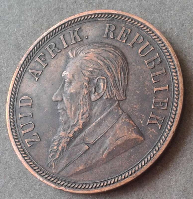Nice 1892 ZAR Kruger penny in AU