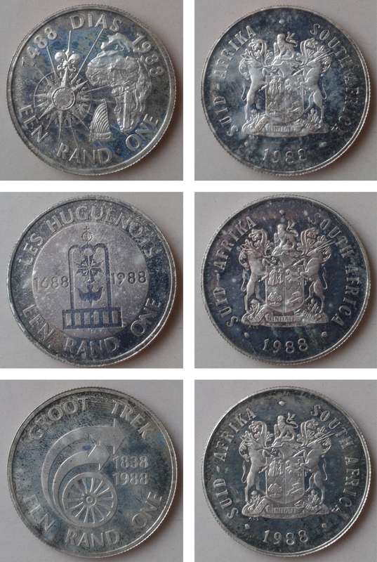 1988 Proof silver R1 trio set in SAM velvet case (Dias,Huguenots & Groot trek)
