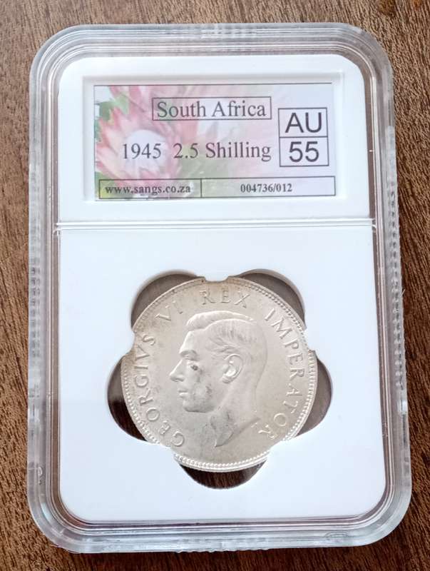 Higher grade 1945 union silver 2 1/2 Shillings SANGS AU55.