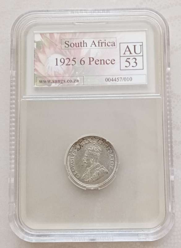 Scarce 1925 union silver sixpence SANGS AU53