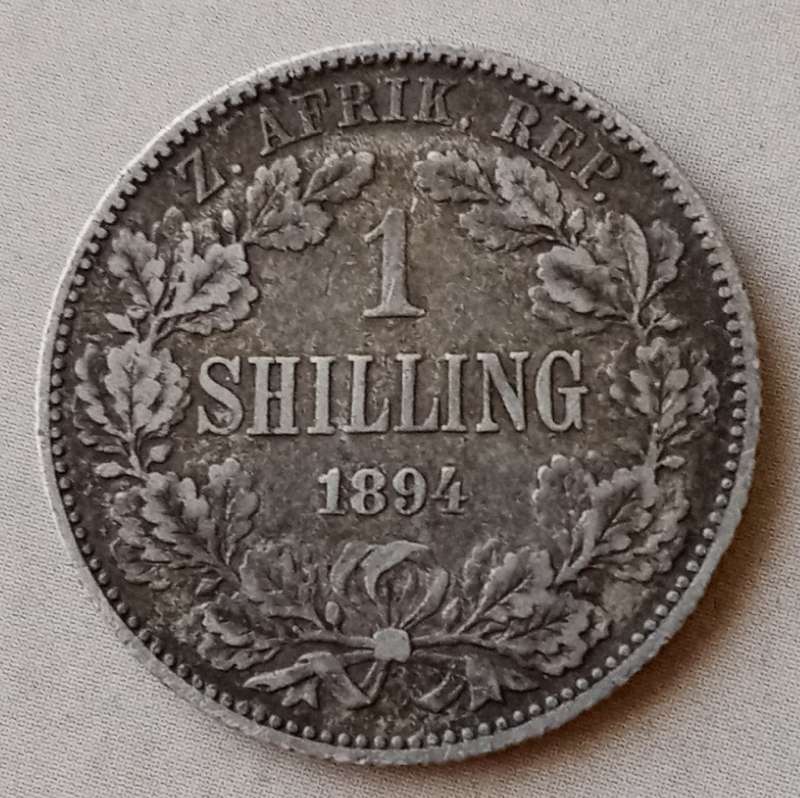 Very fine 1894 ZAR Kruger silver shilling.