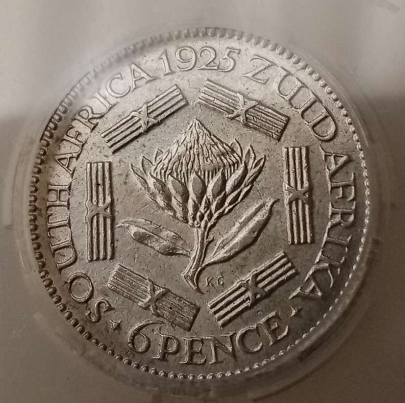 Scarce 1925 union silver sixpence SANGS AU53