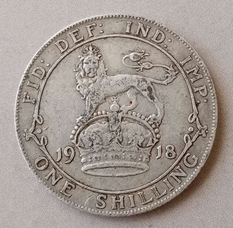 1918 British sterling silver shilling