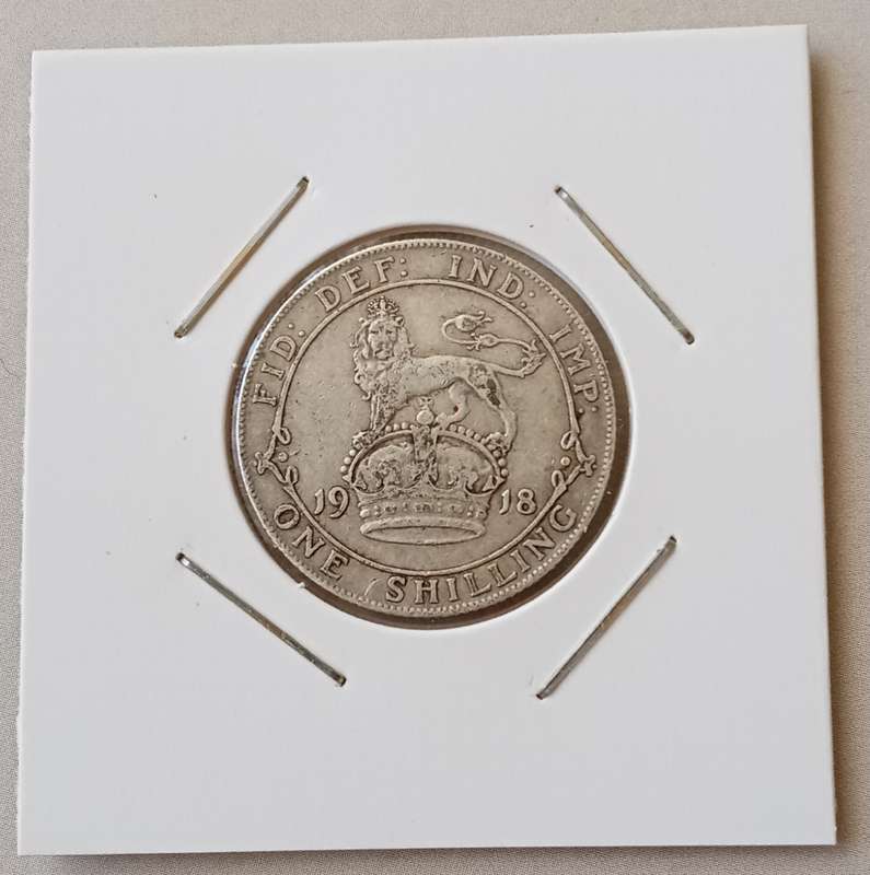 1918 British sterling silver shilling