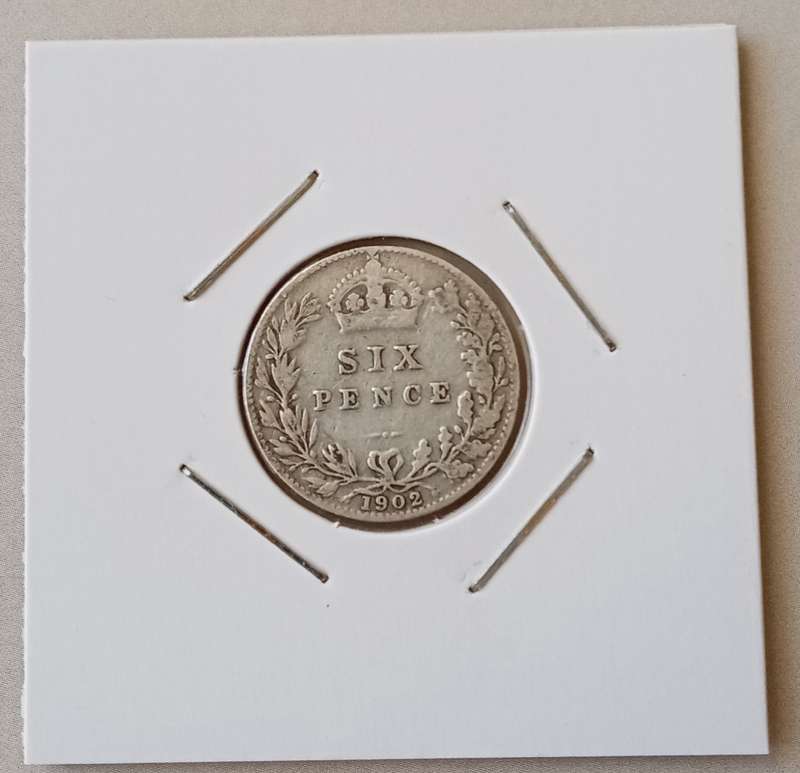 1902 British sterling silver sixpence