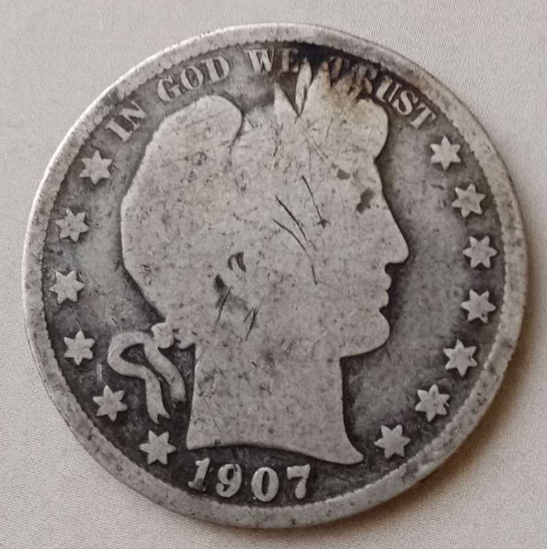 1907 S USA silver Barber half dollar