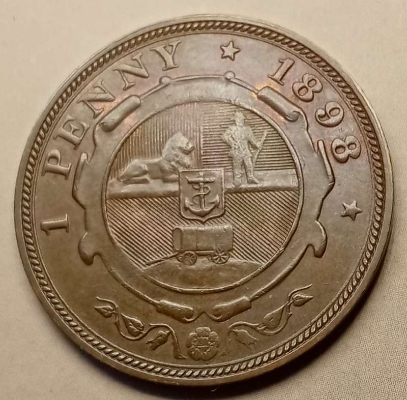 High grade 1898 ZAR Kruger penny in AU