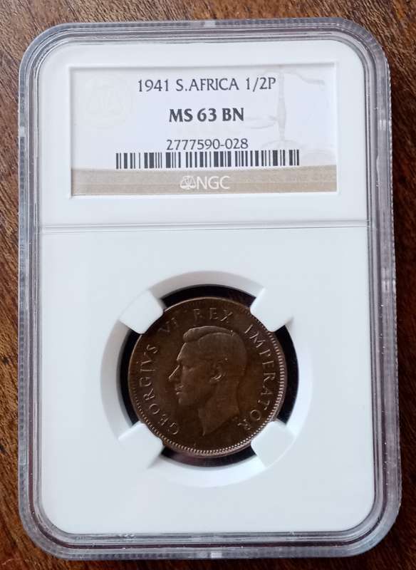 1941 Union 1/2 penny NGC MS63 BN