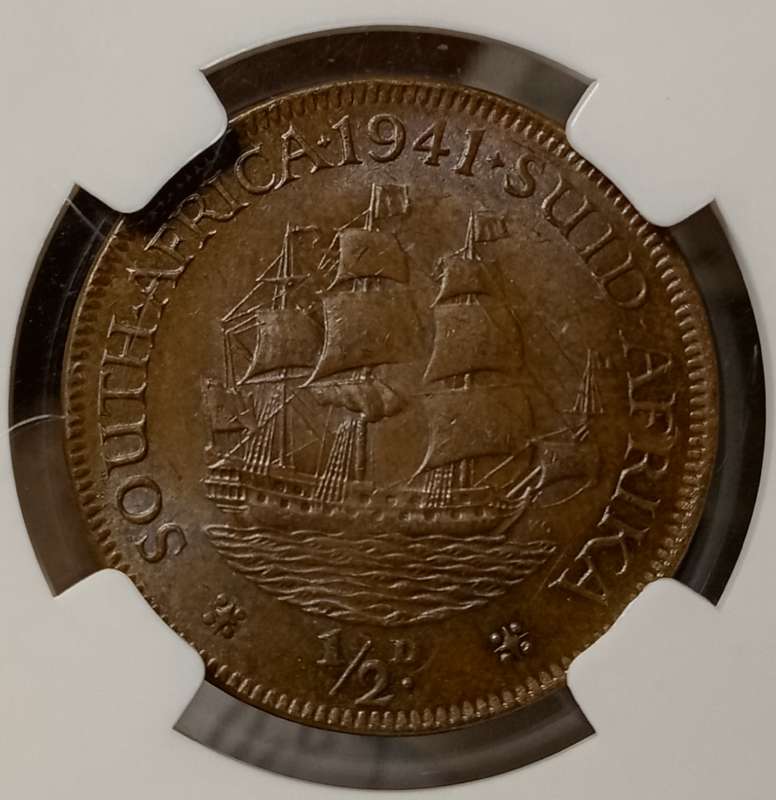 1941 Union 1/2 penny NGC MS63 BN
