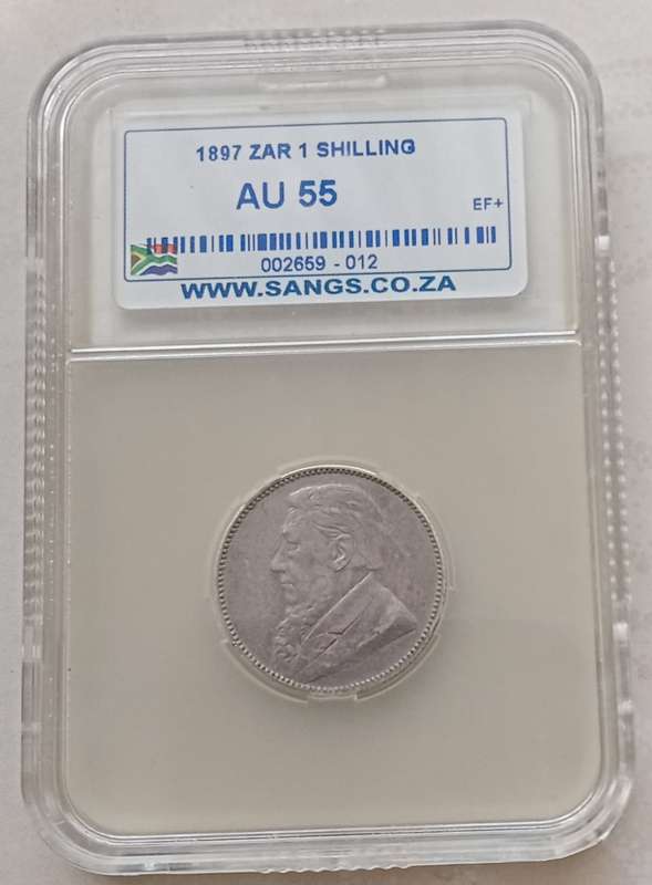1897 ZAR Kruger silver shilling SANGS AU55