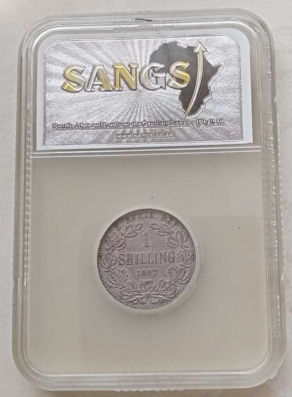 1897 ZAR Kruger silver shilling SANGS AU55