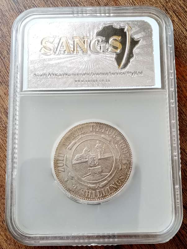 1897 ZAR Kruger silver 2 Shillings SANGS AU53