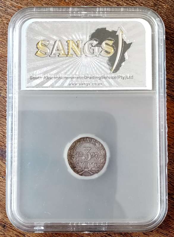 1897 ZAR Kruger silver tickey SANGS AU58