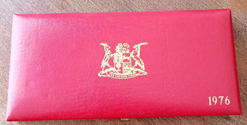 Partial 1976 proof set in red box (50c-1/2c) `Pres.Fouche`.