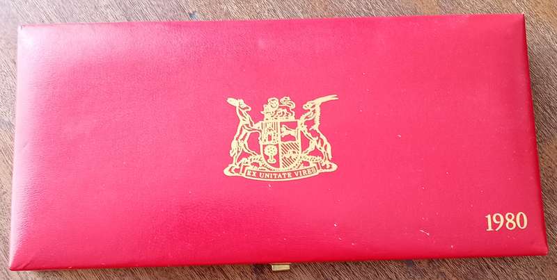 Partial 1980 proof set in case (50c-1/2c).