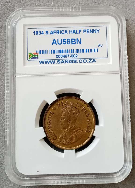 1934 Union 1/2 Penny SANGS AU58 BN