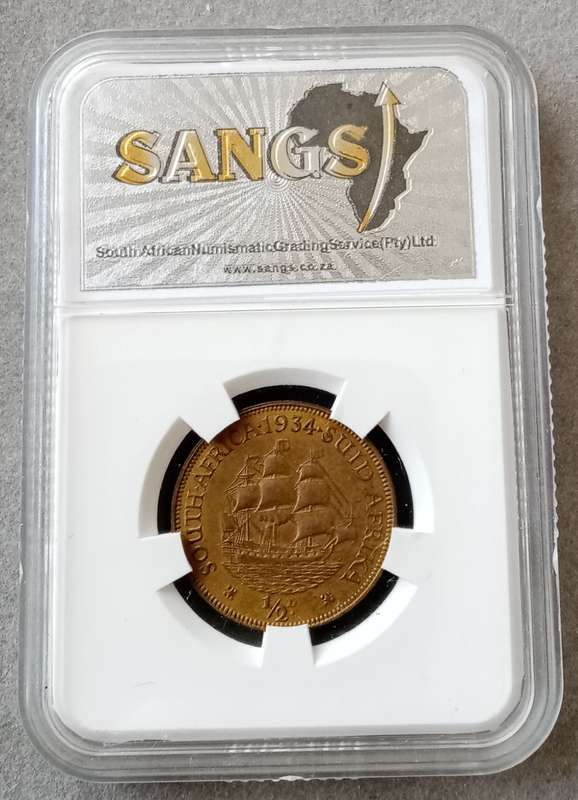 1934 Union 1/2 Penny SANGS AU58 BN