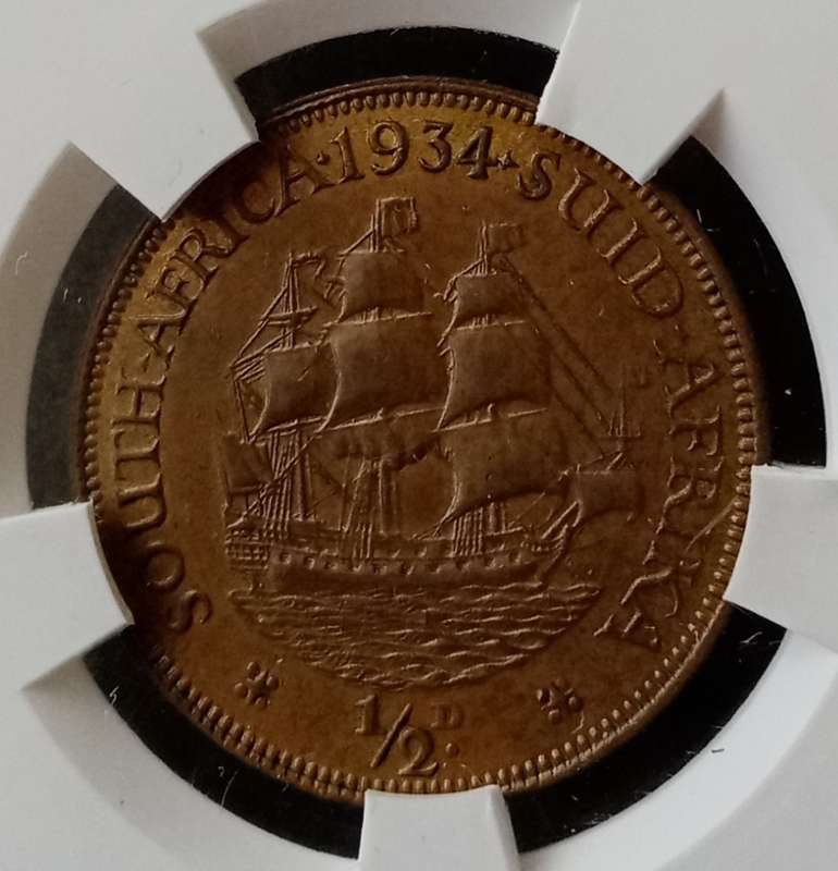 1934 Union 1/2 Penny SANGS AU58 BN