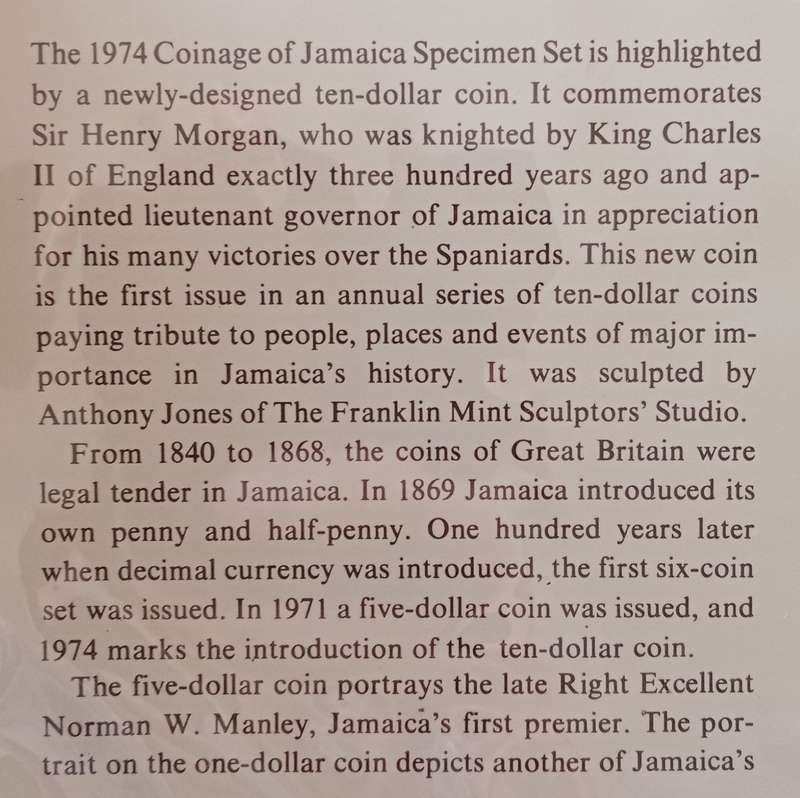 1974 Coins of Jamaica uncirculated 8 coin specimen set in folder