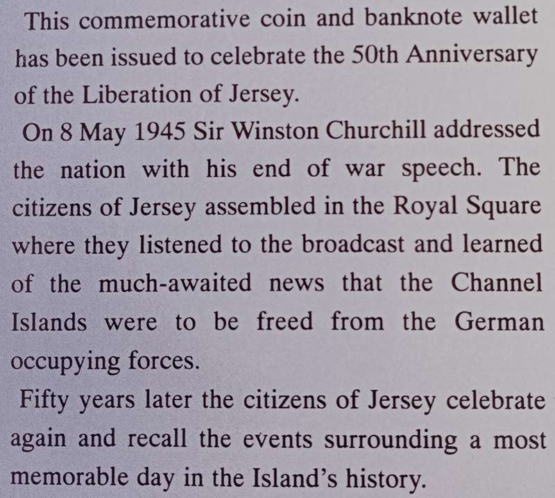 1995 Liberation of Jersey uncirculated £2 coin and £1 note set in wallet