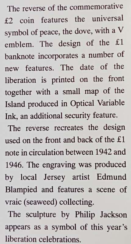 1995 Liberation of Jersey uncirculated £2 coin and £1 note set in wallet