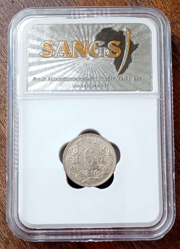 Nice 1897 ZAR Kruger silver sixpence SANGS MS61