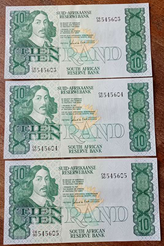 Lot of x5 GPC de Kock 1982 sequential R10 notes XF+/AU