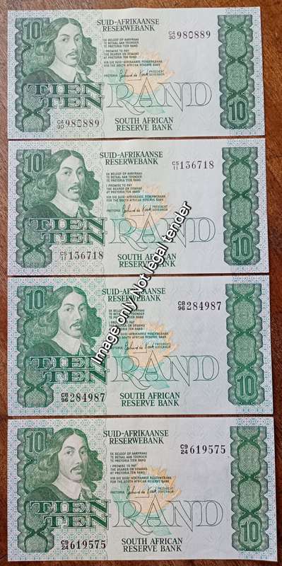 Lot of x4 GPC de Kock 1980's R10 notes in crisp XF+/AU