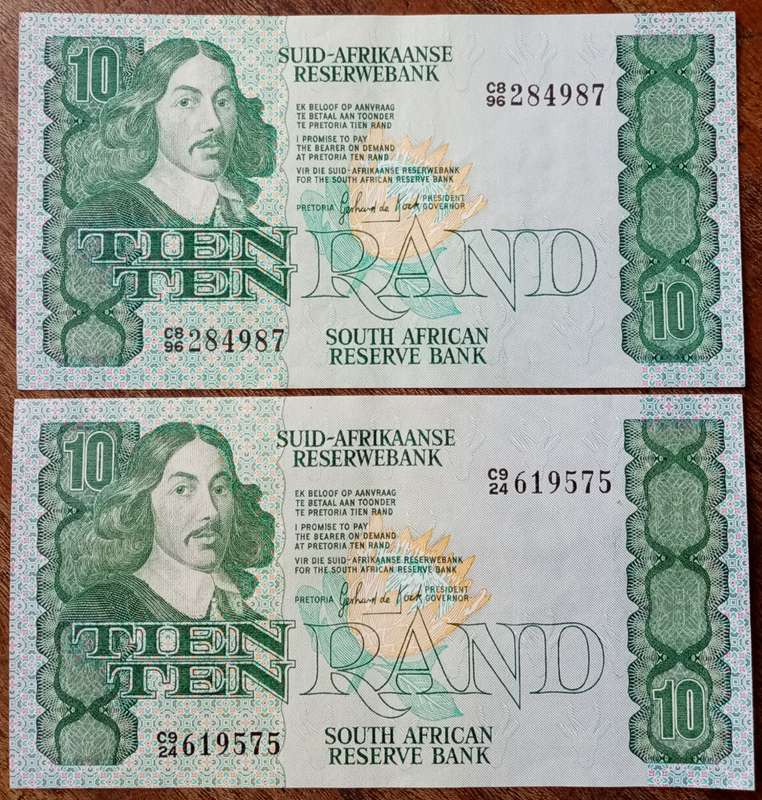 Lot of x4 GPC de Kock 1980's R10 notes in crisp XF+/AU