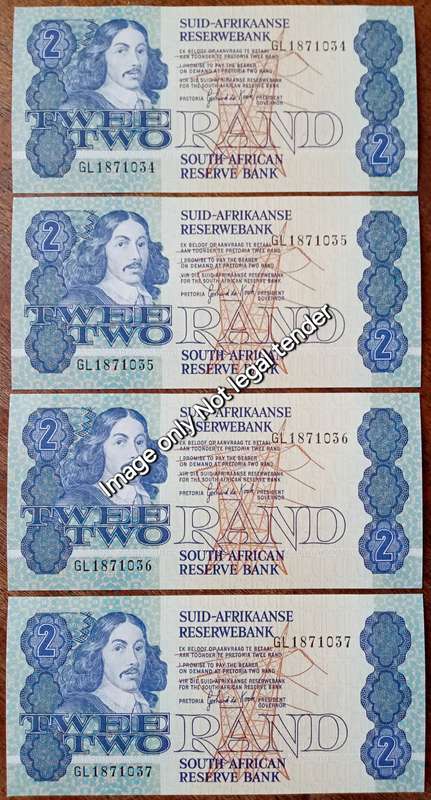 Lot of x4 GPC de Kock 1980s R2 notes in sequence (Uncirculated)