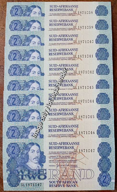 Lot of x10 GPC de Kock 1980s R2 notes in sequence (Uncirculated)