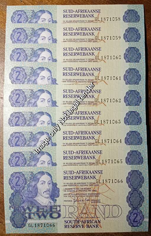 Lot of x9 GPC de Kock 1980s R2 notes in sequence (Uncirculated)