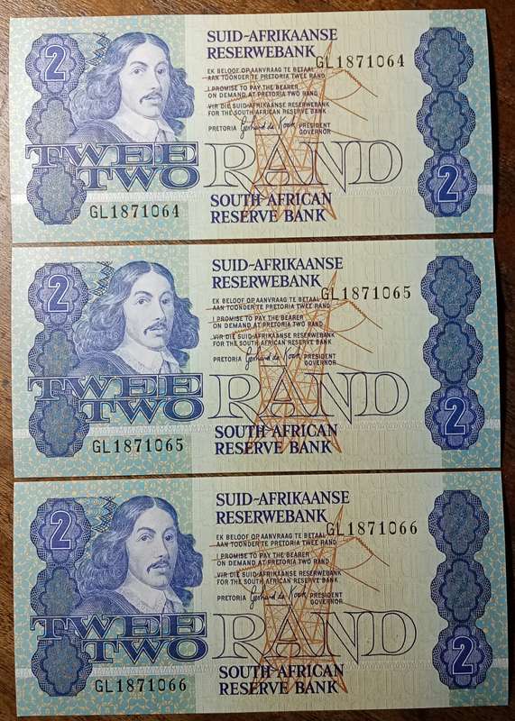 Lot of x9 GPC de Kock 1980s R2 notes in sequence (Uncirculated)