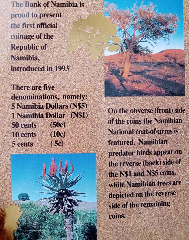 1993 Namibia first coinage uncirculated set in folder