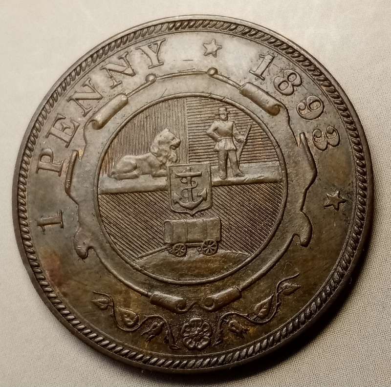Rare 1893 ZAR Kruger penny in AU