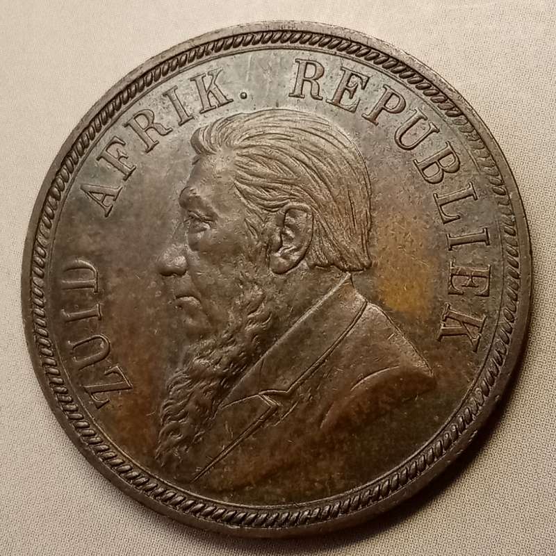 Rare 1893 ZAR Kruger penny in AU