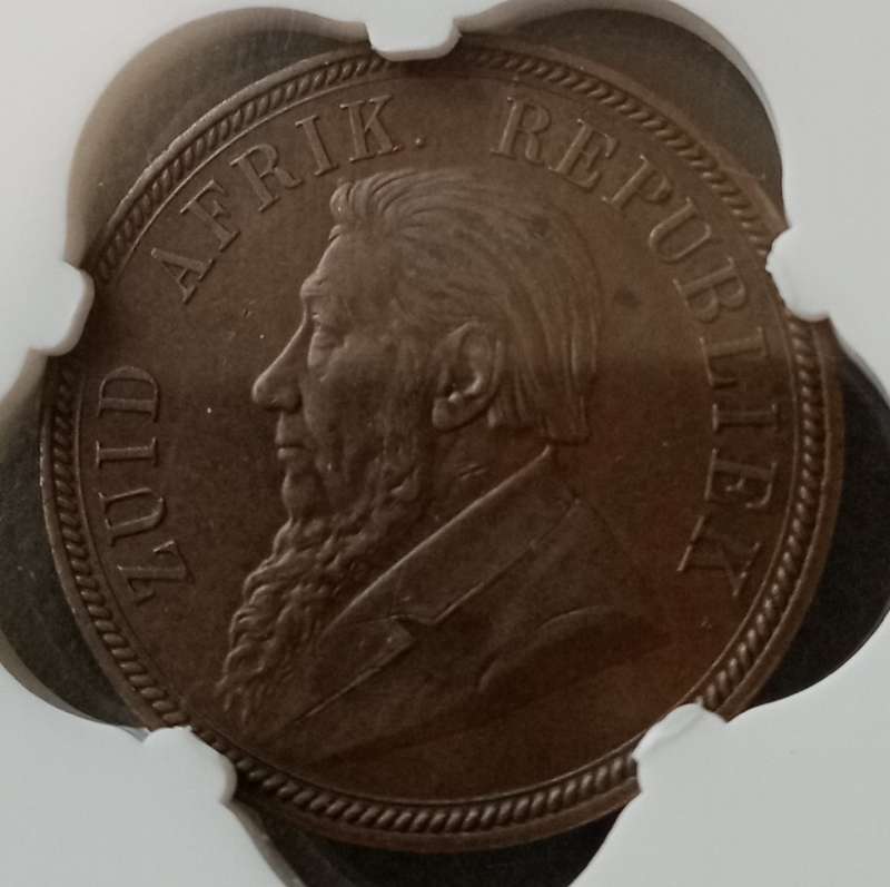 Nice 1894 ZAR Kruger penny SANGS AU50 (low mintage)