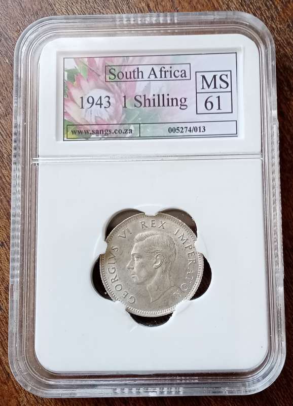 1943 Union silver shilling SANGS MS61