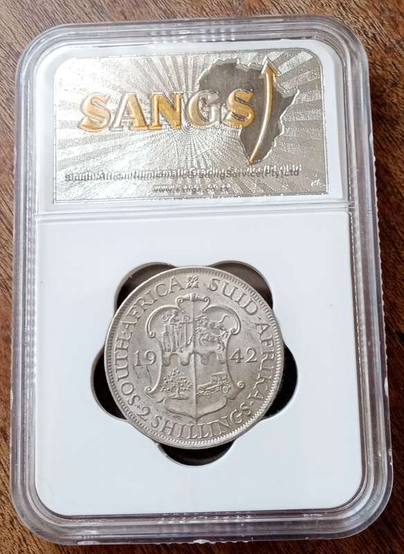 1942 Union silver 2 Shillings with reverse die cracks SANGS AU55