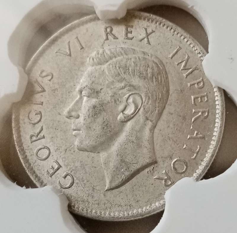 1942 Union silver 2 Shillings with reverse die cracks SANGS AU55