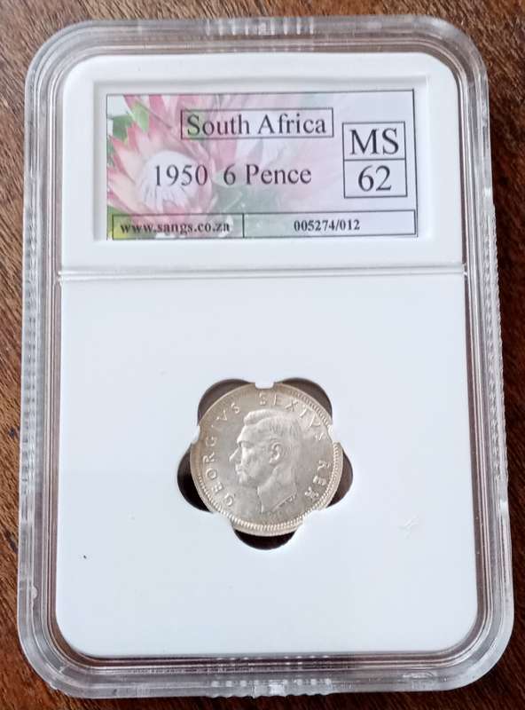 1950 Union silver sixpence SANGS MS62 (Rainbow toned reverse)